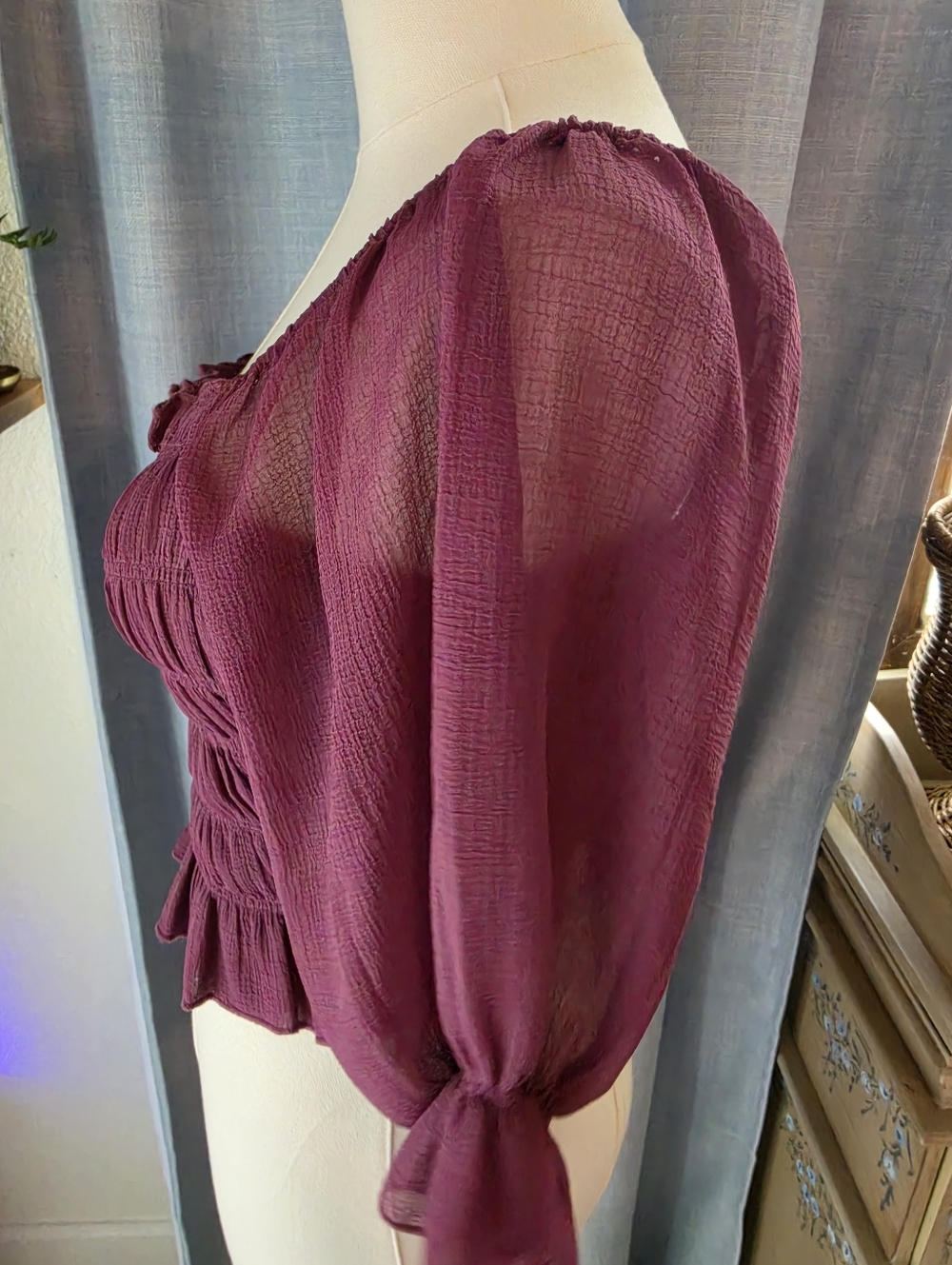 Urban Outfitters Sheer Smocked Top - Picture 3 of 5